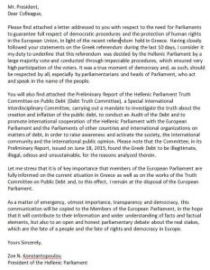 Brief Konstantinopoulou an Schulz